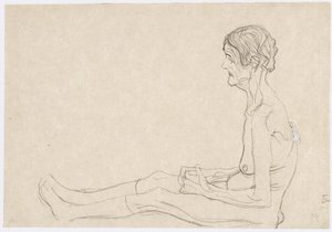 Vieille femme assise vers la gauche